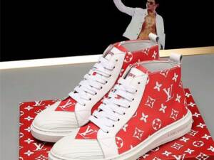 Tênis cano alto couro Louis Vuitton x Supreme