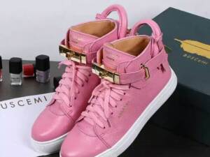 Tênis cano alto couro rosa Buscemi